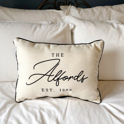 family name pillow on barquegifts.com