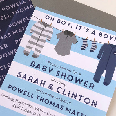 Clothesline Custom Baby Shower Invitations