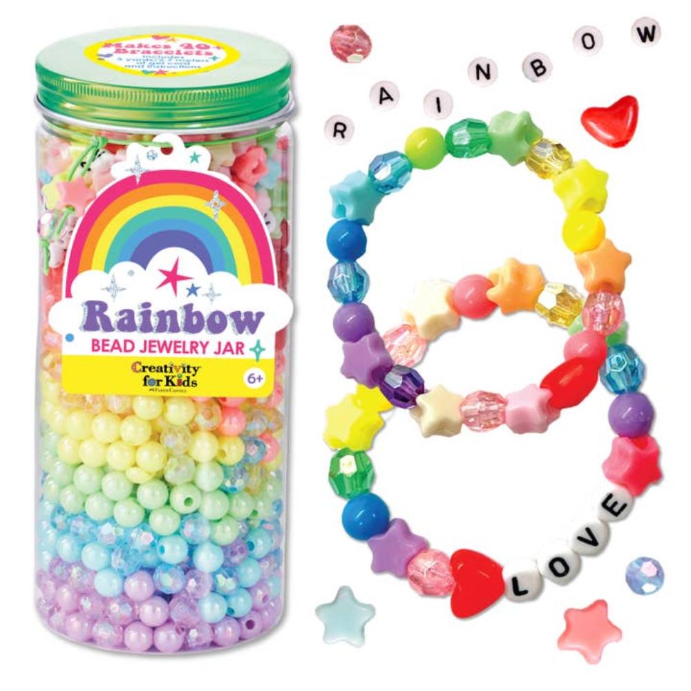 Bead Jewelry Jar Rainbow - Diy Bracelet Craft Kit For Kids