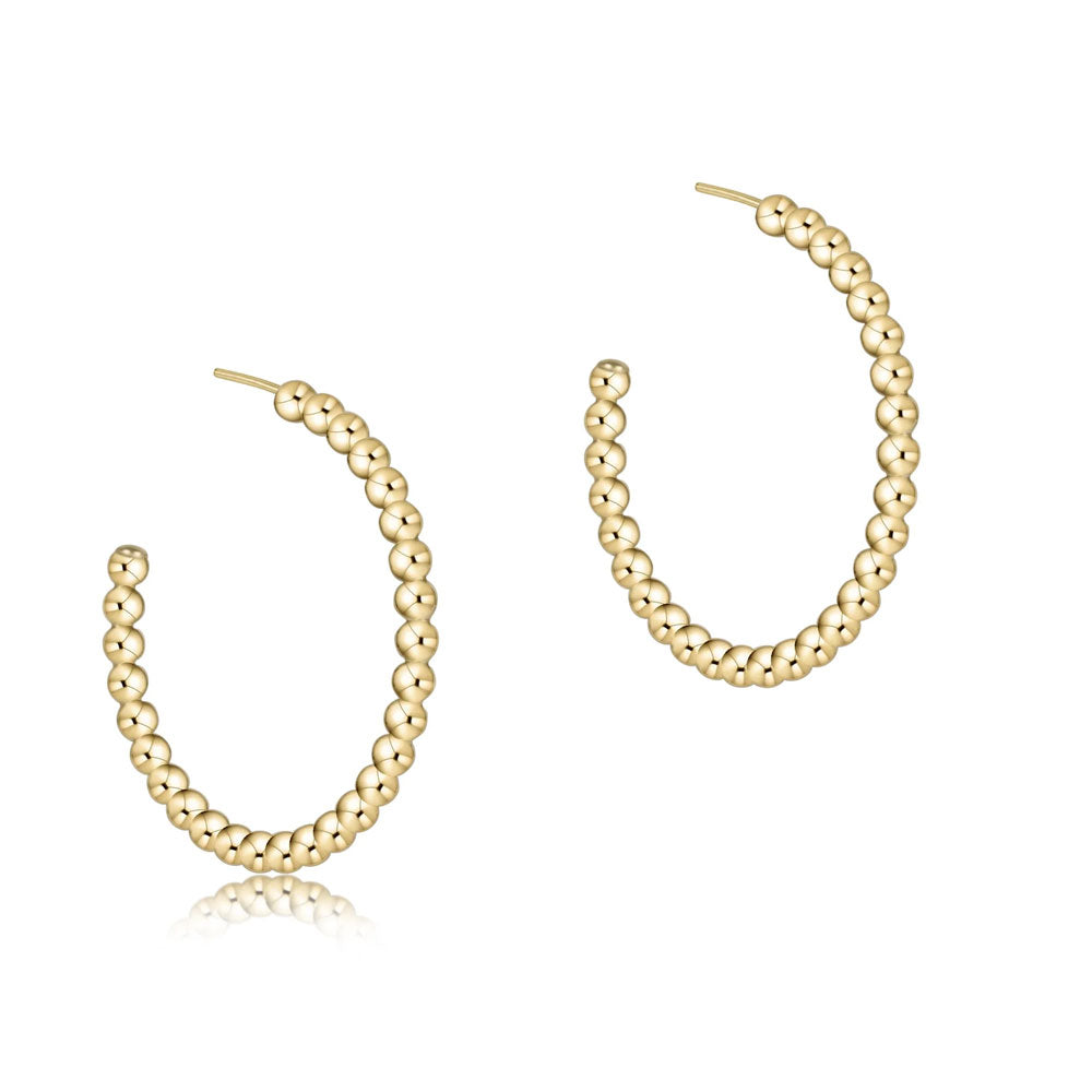 Beaded Classic 1.25" Post Hoop 3mm Gold