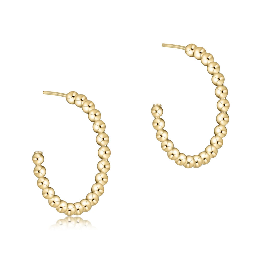Beaded Classic 1.25" Post Hoop 4mm Gold