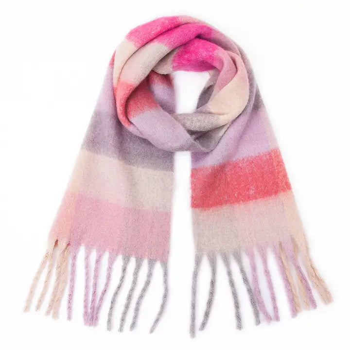Pink Cotton Candy Chunky Plaid Scarf