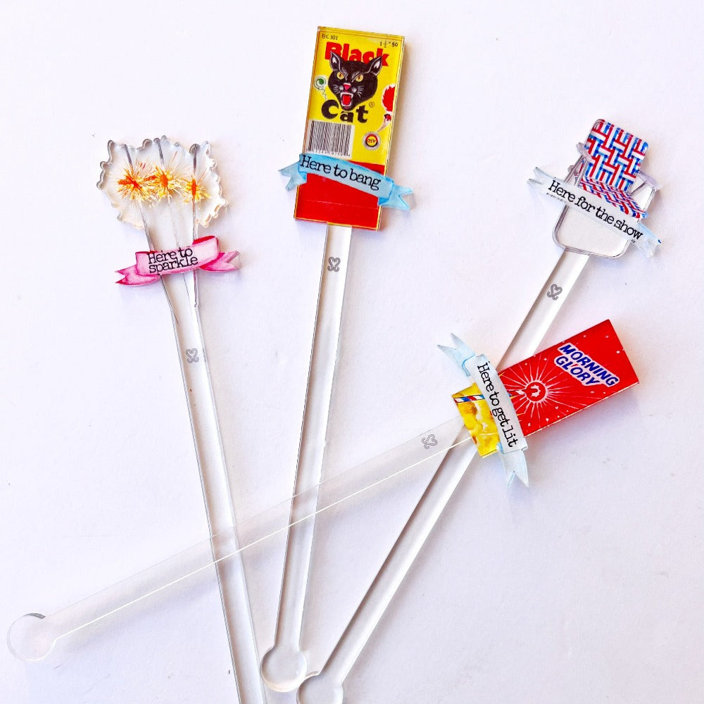 Here Four It Fireworks Acrylic Drink Stirrers