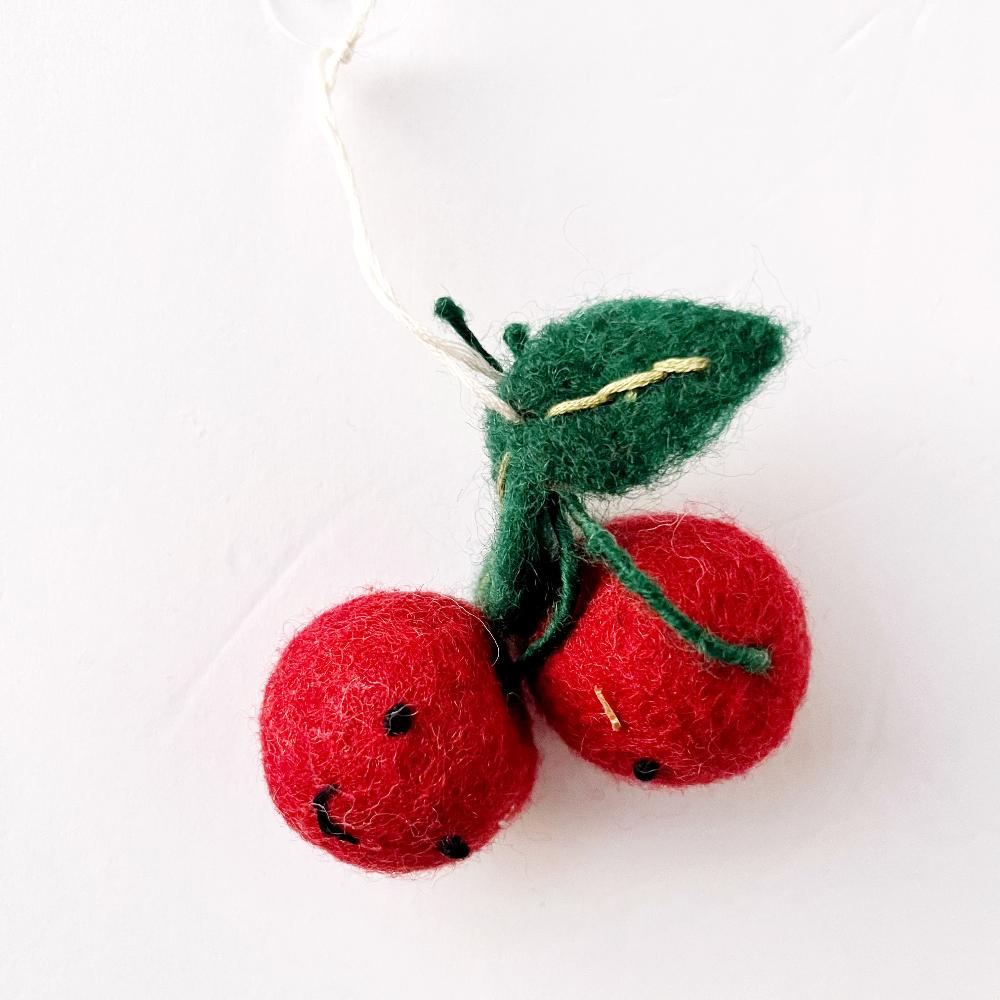 Felted Cherry Ornament