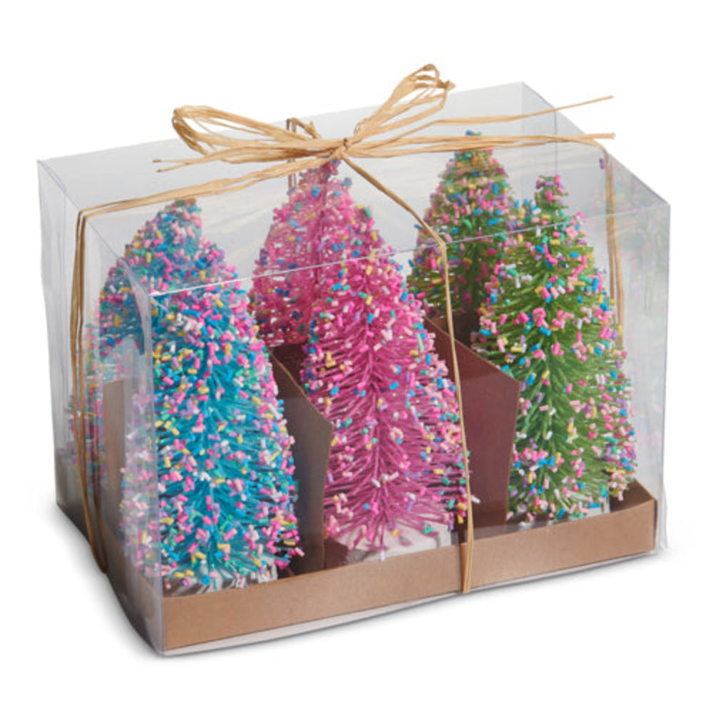 5.5" Box of Bottle Brush Trees with Sparkles