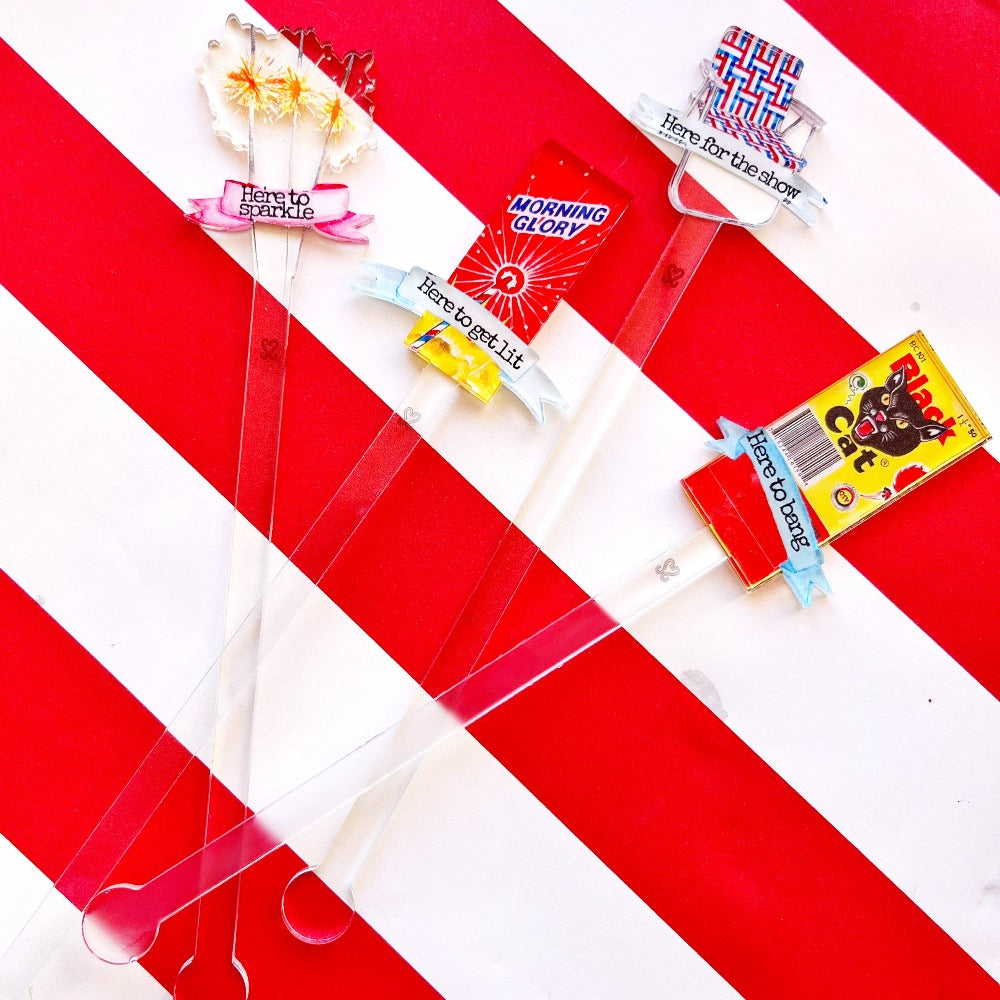 Here Four It Fireworks Acrylic Drink Stirrers