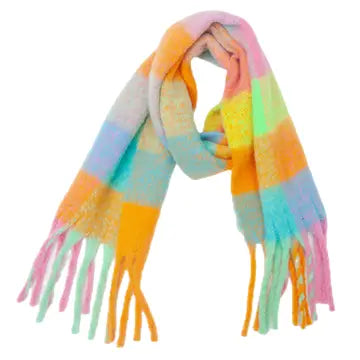 Rainbow Bright Chunky Plaid Scarf