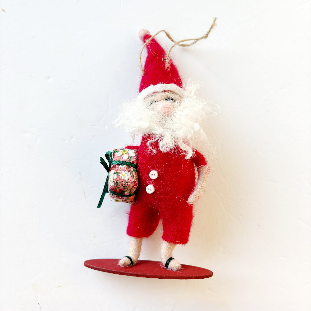 Felt Beach Santa Ornament