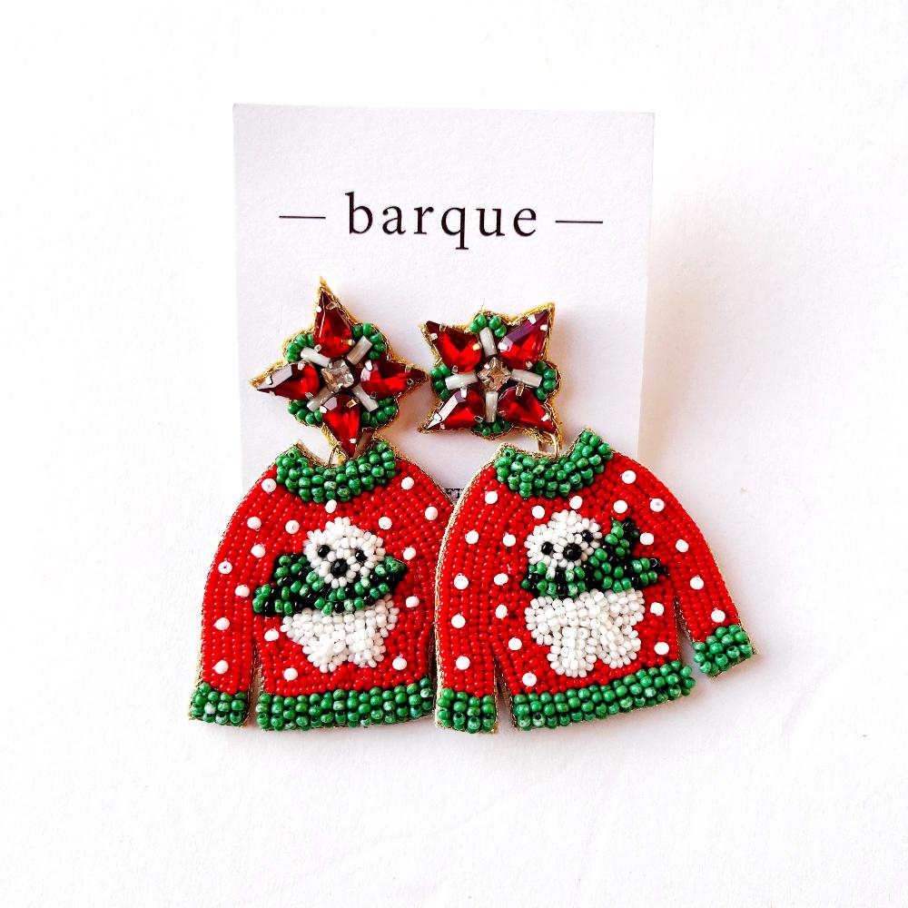Christmas Bear Sweater Beaded Earrings