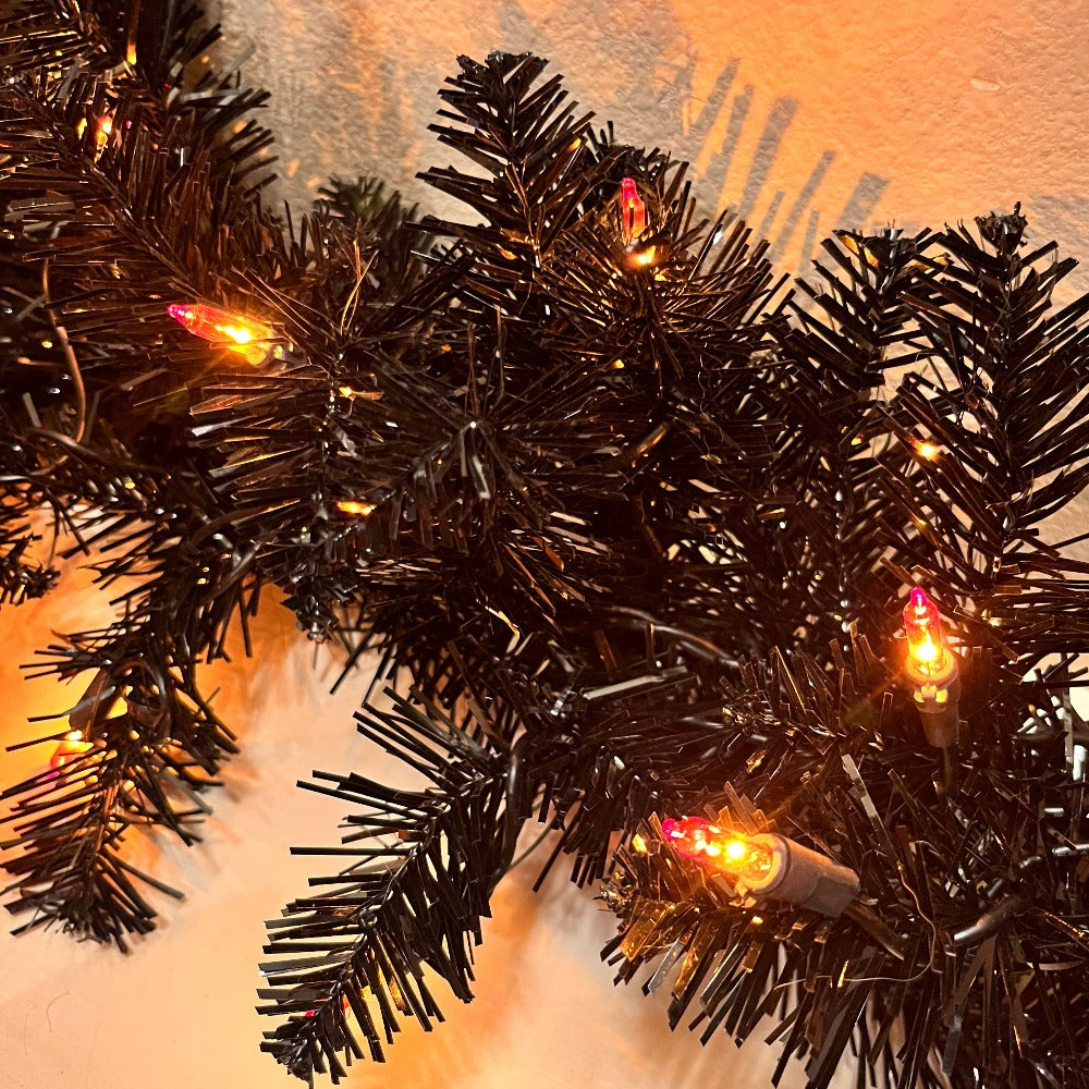 Pre-Lit Black Tinsel Garland