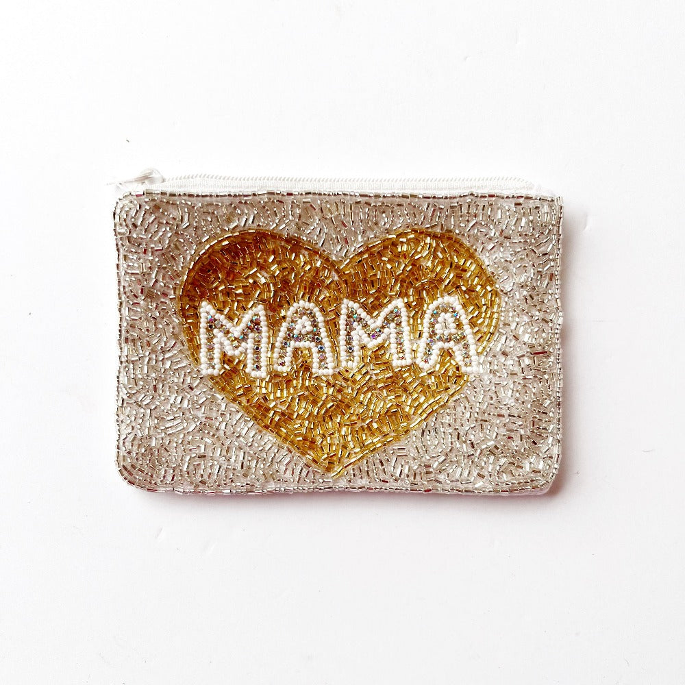 Mama Heart Beaded Coin Bag