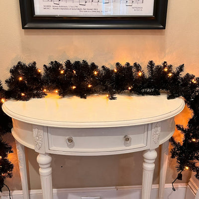 Pre-Lit Black Tinsel Garland