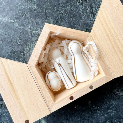 Ceramic Figurines Pine Wood Box - Holy Family