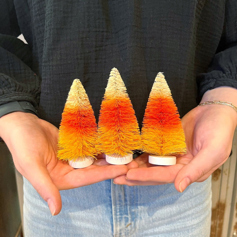 4" Candy Corn Bottle Brush Trees (set of 3)