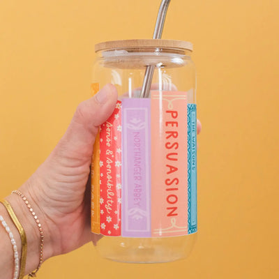 Jane Austen Book Stack Glass Can
