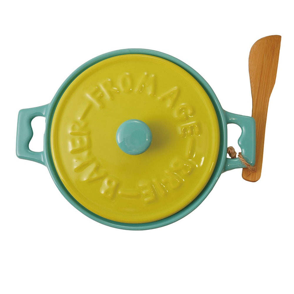 Stoneware Brie Baker w Lid & Bamboo Spreader