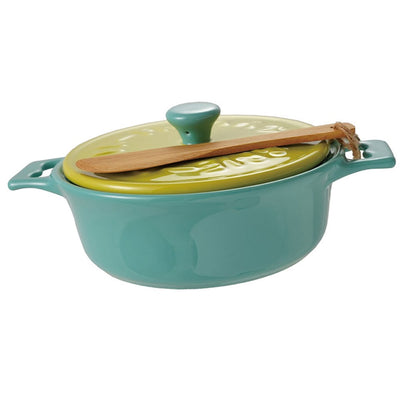 Stoneware Brie Baker w Lid & Bamboo Spreader