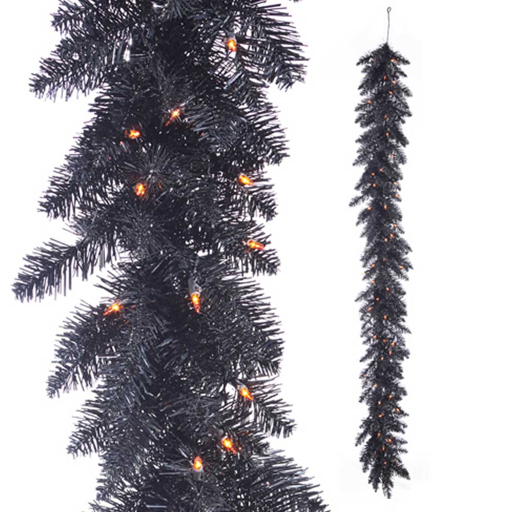 Pre-Lit Black Tinsel Garland