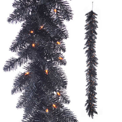 Pre-Lit Black Tinsel Garland
