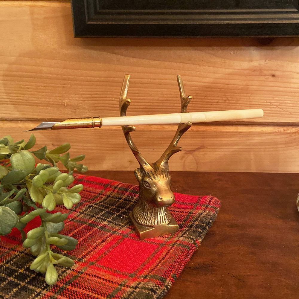 Antique Brass Stag Pen Holder/Paper Weight