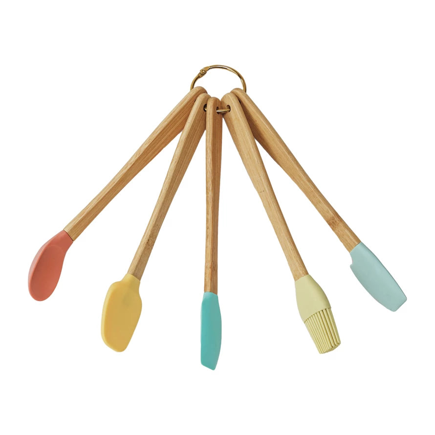 Silicone & Beech Wood Mini Kitchen Utensils (Set of 5)