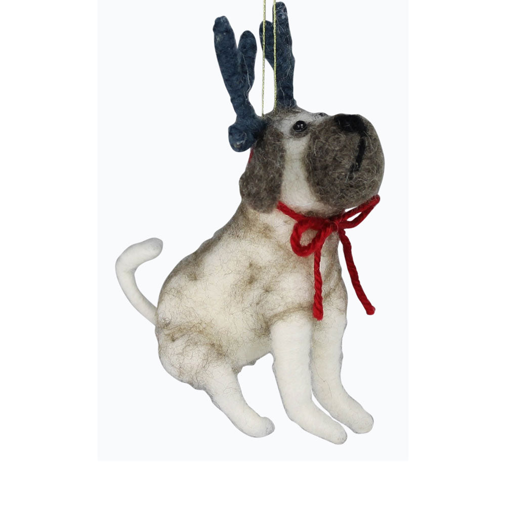 Felt Bulldog with Antlers Ornament