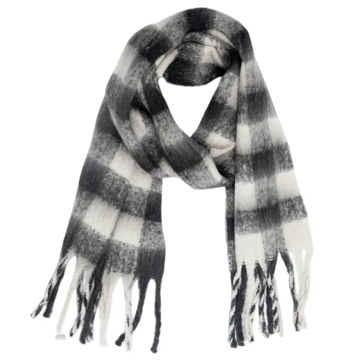 Neutral Black Chunky Plaid Scarf