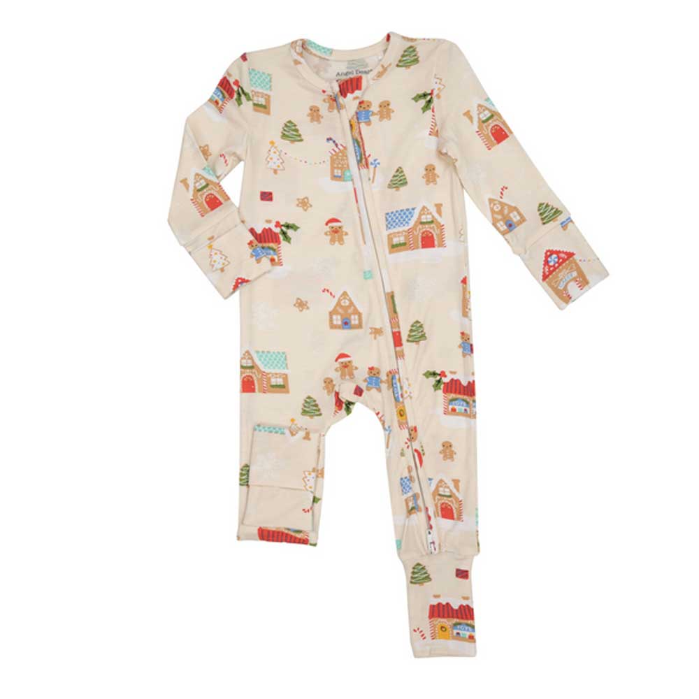 Gingerbread Village (Cream) Zipper Romper