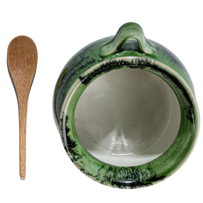 Stoneware Salt Dish with Acacia Wood Spoon