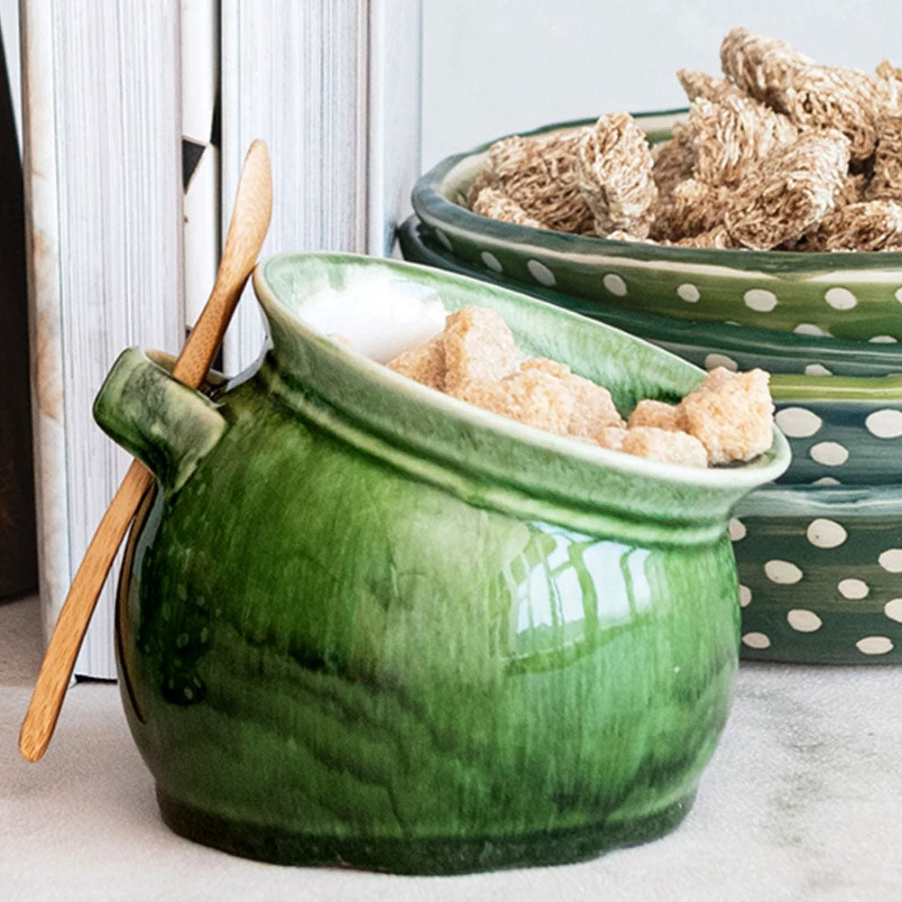 Stoneware Salt Dish with Acacia Wood Spoon