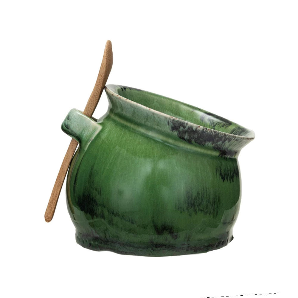 Stoneware Salt Dish with Acacia Wood Spoon