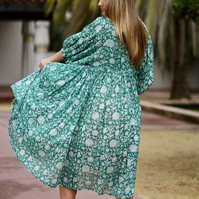 Forest Green Floral Midi Dress