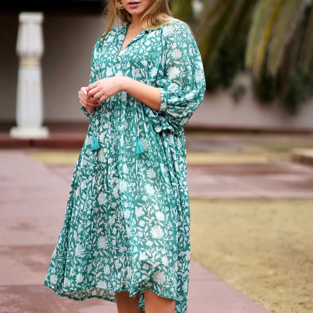 Forest Green Floral Midi Dress