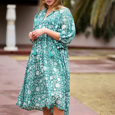 Forest Green Floral Midi Dress