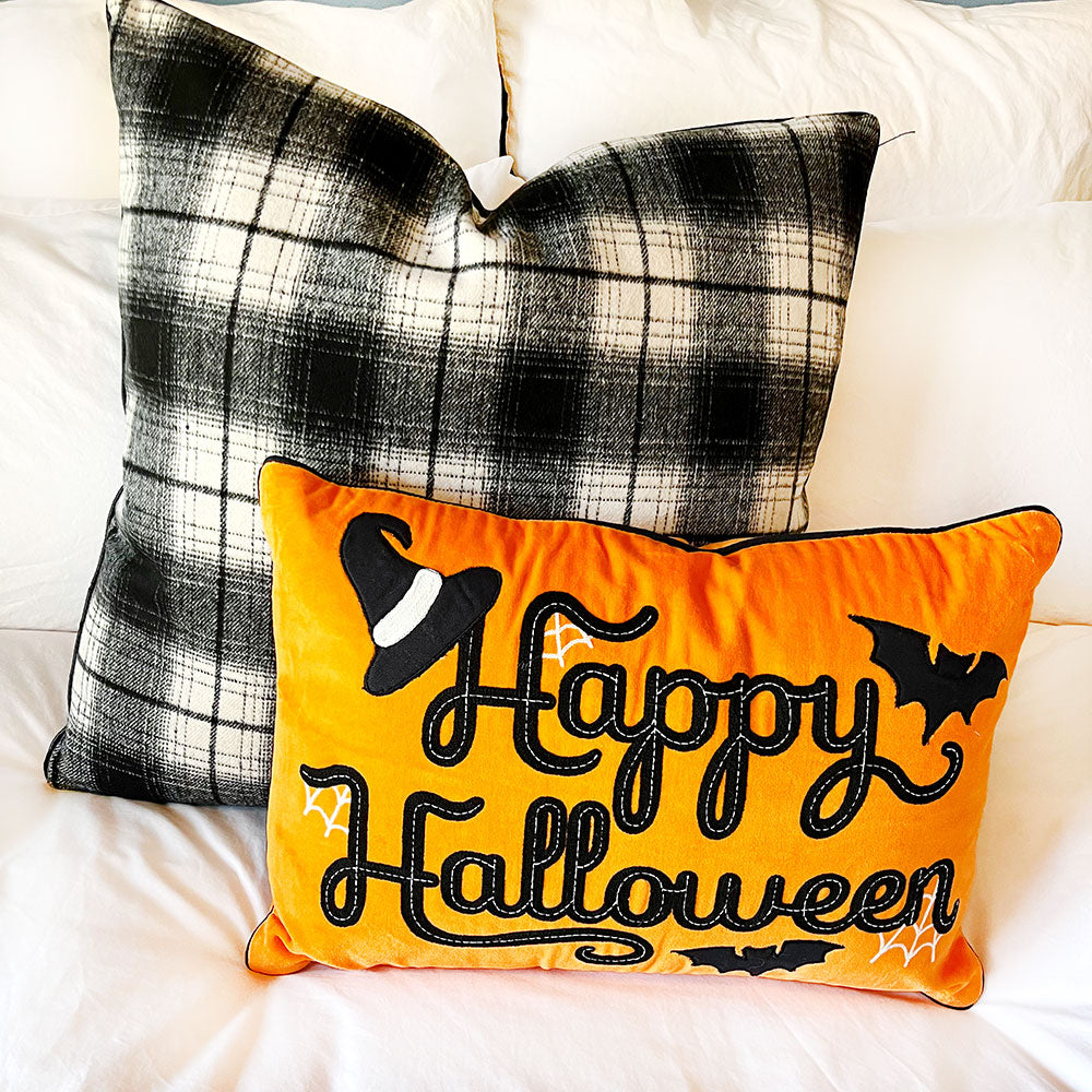Happy Halloween Embroidered Pillow