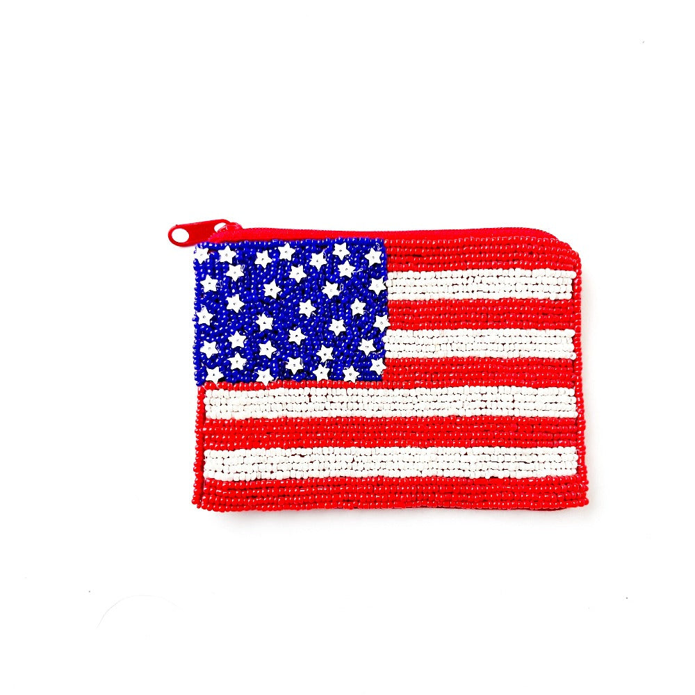 American Flag Beaded Coin Pouch