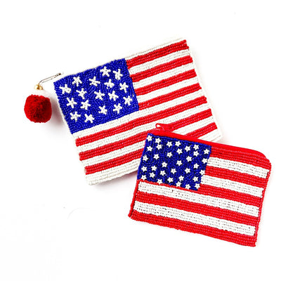 American Flag Beaded Coin Pouch