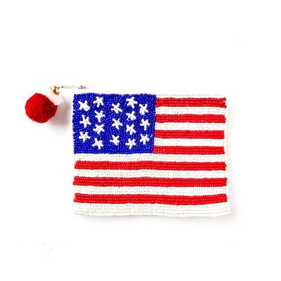 American Flag Beaded Coin Pouch