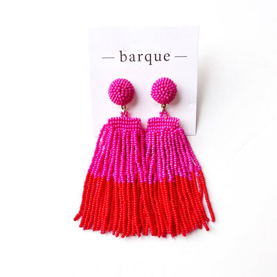 Duotone Beaded Fringe Earrings