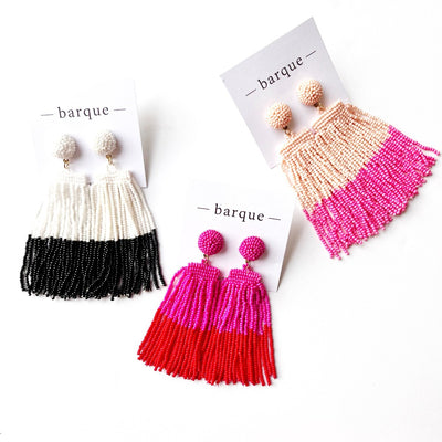 Duotone Beaded Fringe Earrings