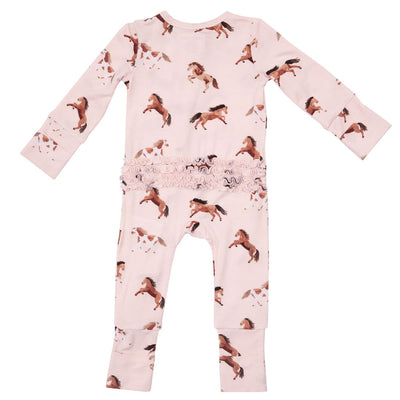 Pink Horses Zipper Romper