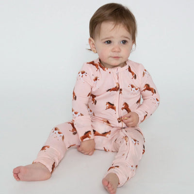 Pink Horses Zipper Romper