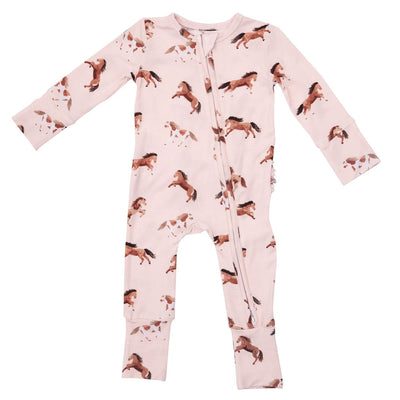 Pink Horses Zipper Romper