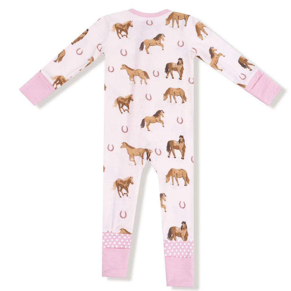 Pink Horses Zipper Romper