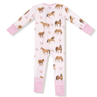 Pink Horses Zipper Romper