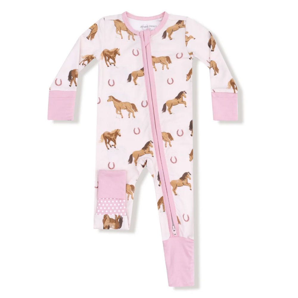 Pink Horses Zipper Romper