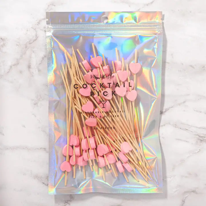 Pink Heart Cocktail Picks