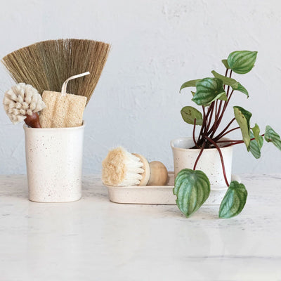 Stoneware Planters with Tray (set of 3)