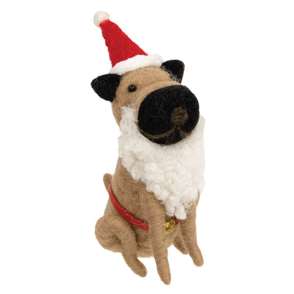 Dog w/ Santa Beard and Hat Felt Ornament