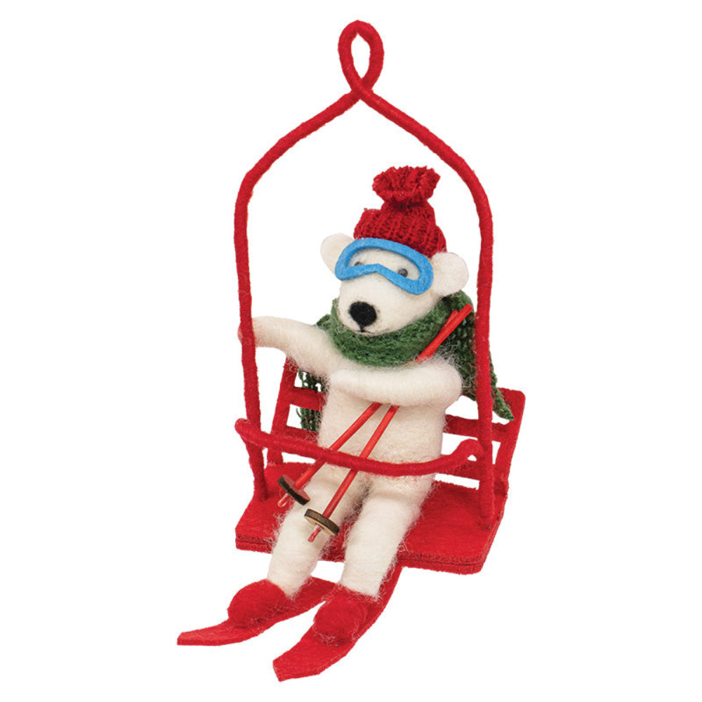 Ski Lift Polar Bear Felt Ornament